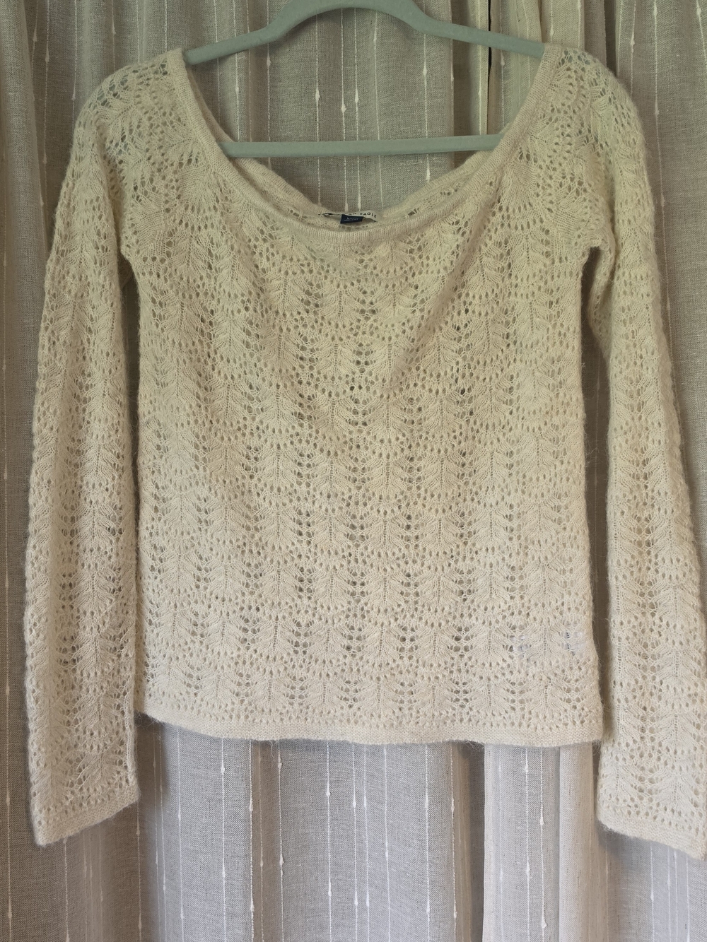 American Eagle Outfitters Off-Shoulder Open-Weave Sweater - Cream